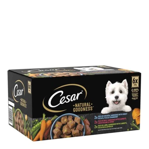 Cesar Natural Goodness Adult Wet Dog Food Tins Mixed In Loaf 6 X 400g -Pet Dog Shop cesar cats natural goodness tins loaf beef lamb chicken rice front